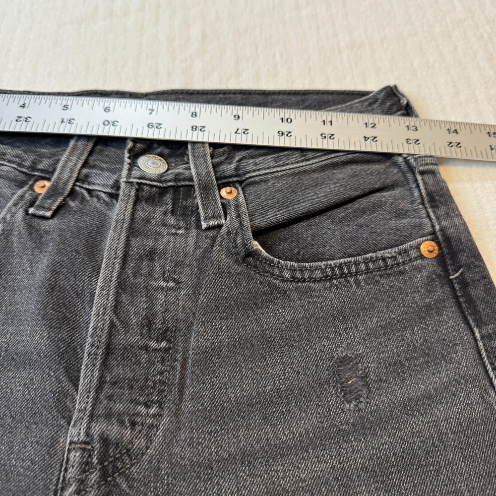 Levis 501S Jeans Womens 24x30 (25x29) Black Button Fly Premium Distressed Denim - Picture 9 of 12